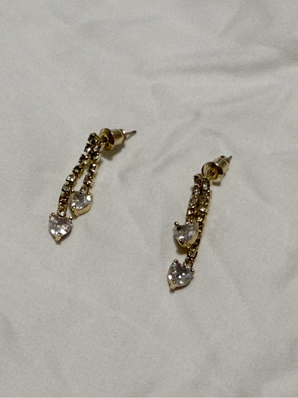Gold-Tone Heart Drop Crystal Earrings